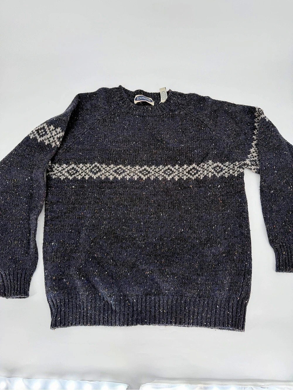 Vintage Express Wool Blend Sweater L Donegal Fair Isle Grandpa 90s